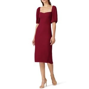 Reformation Size 2 Jan Sheath Midi Dress Red Square Neck Puff Sleeves